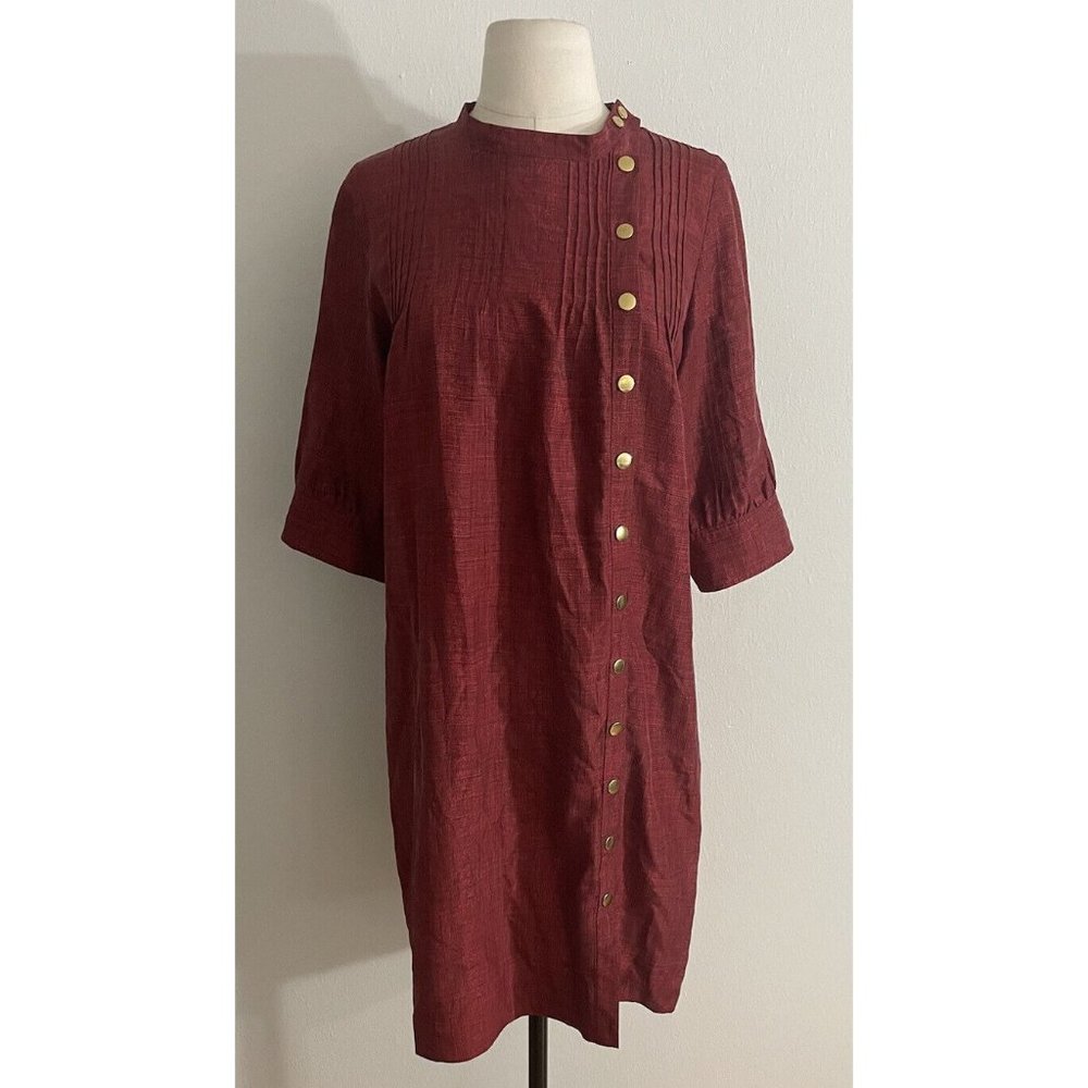 Anthropologie Madchen Red Check 100% Silk Brass Snaps Shirt Dress Women’s 10